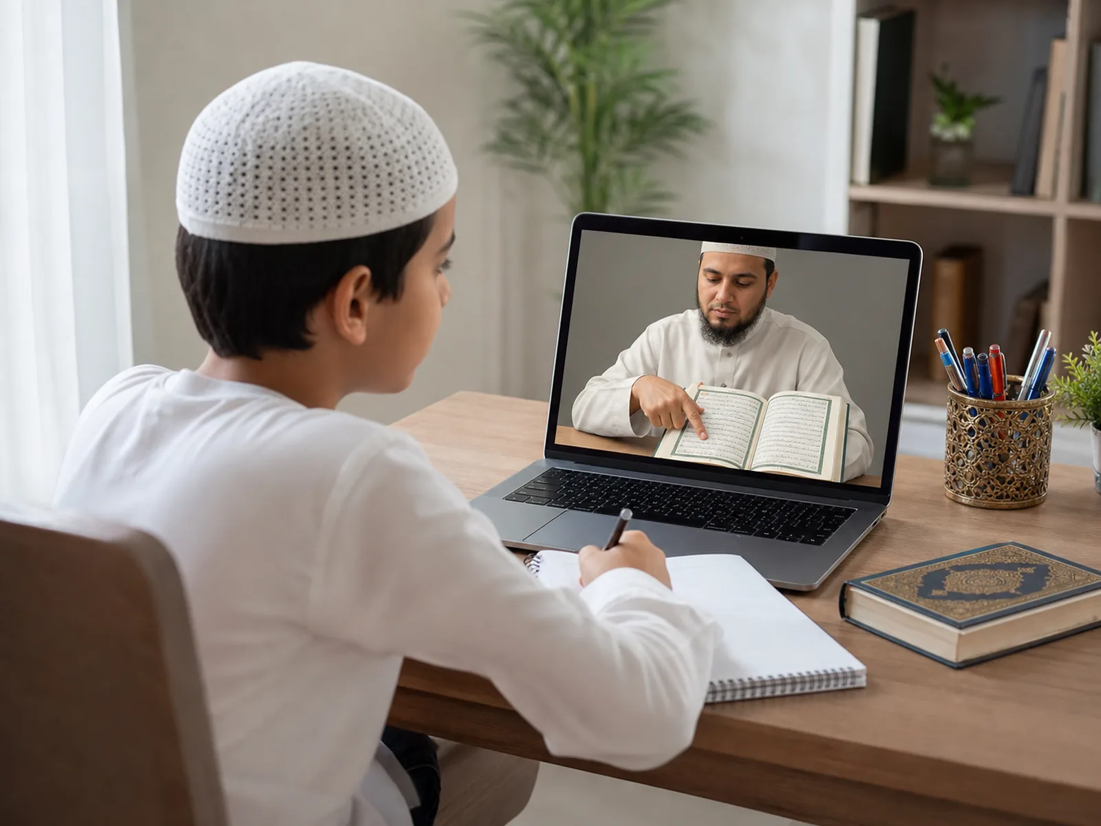 A live one-to-one online Quran lesson showing our teaching method