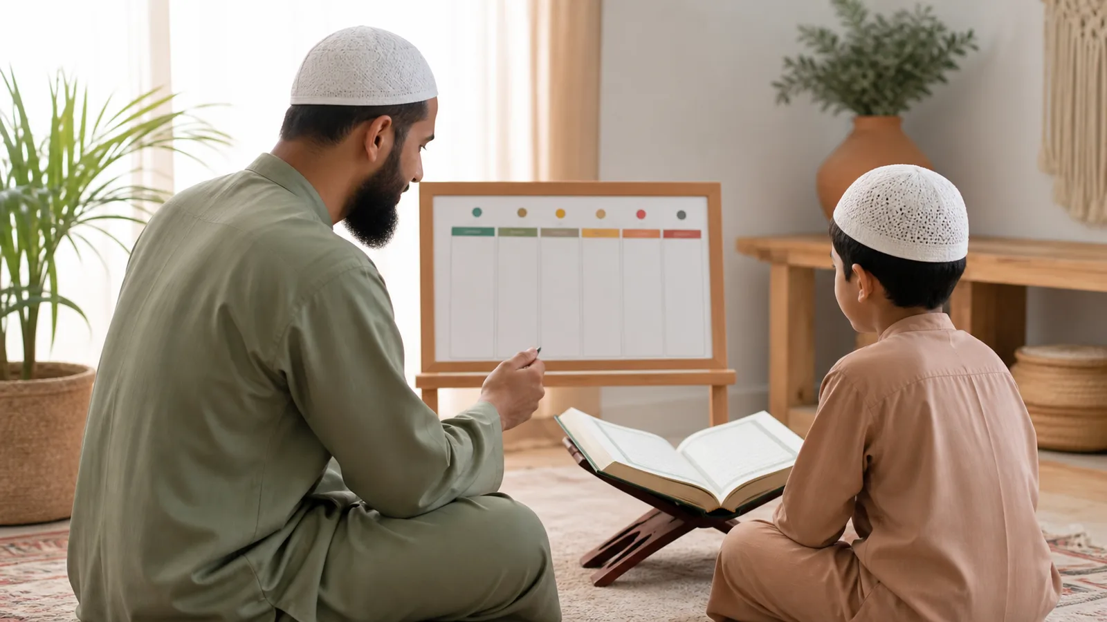 Parent and child planning a gentle Quran memorisation routine together