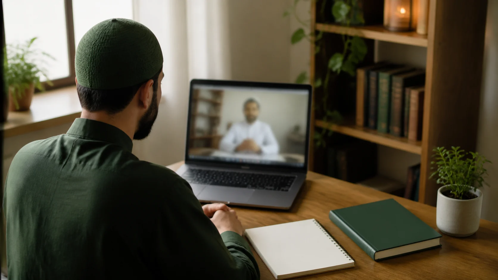 A Quran student calmly restarting lessons after time away