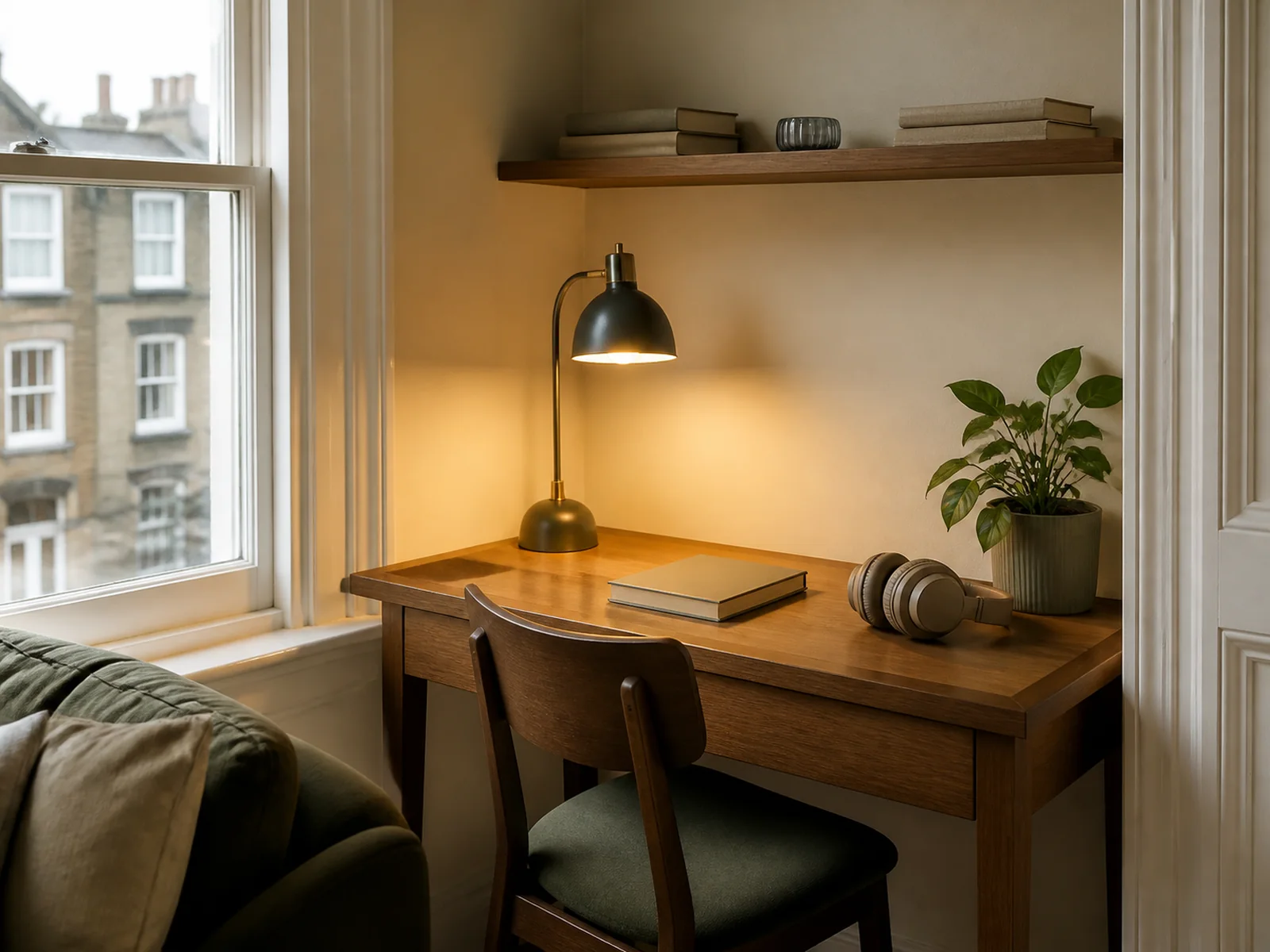 A quiet corner of a London flat set up for online Quran lessons