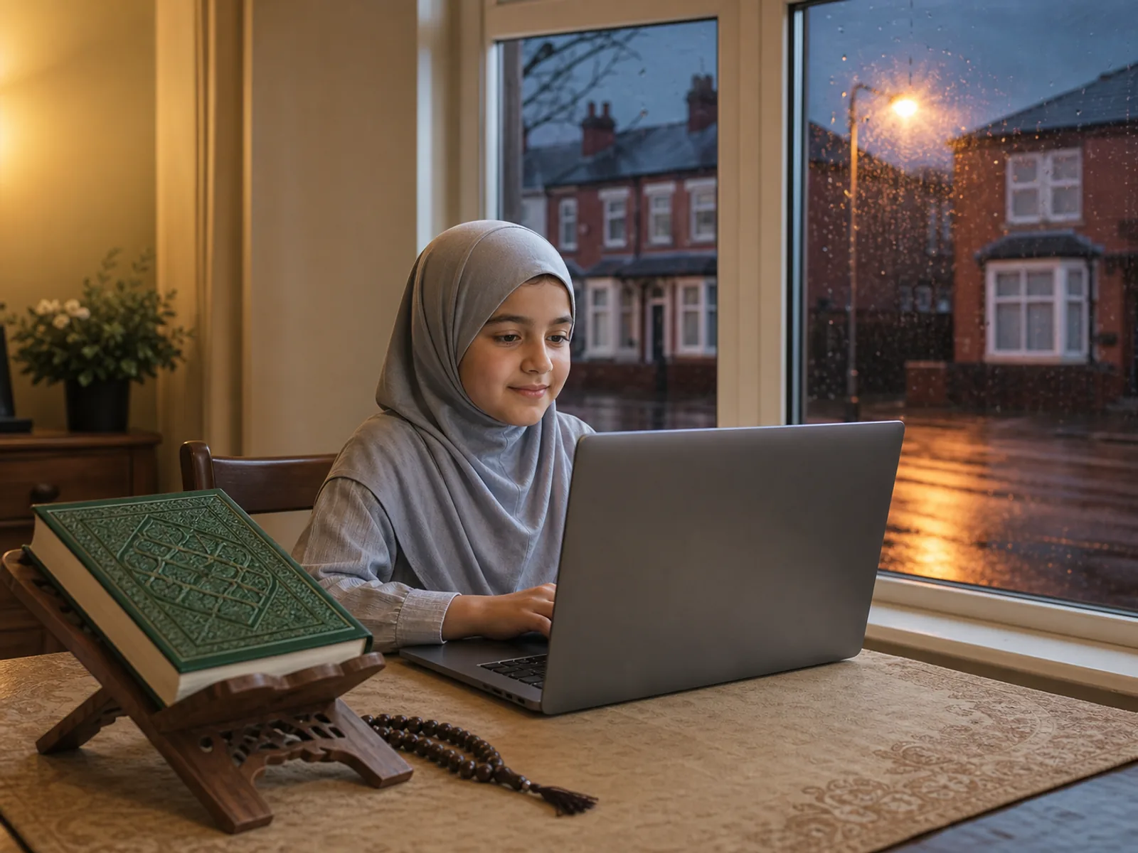 A child in Birmingham taking a private one-to-one online Quran class at home