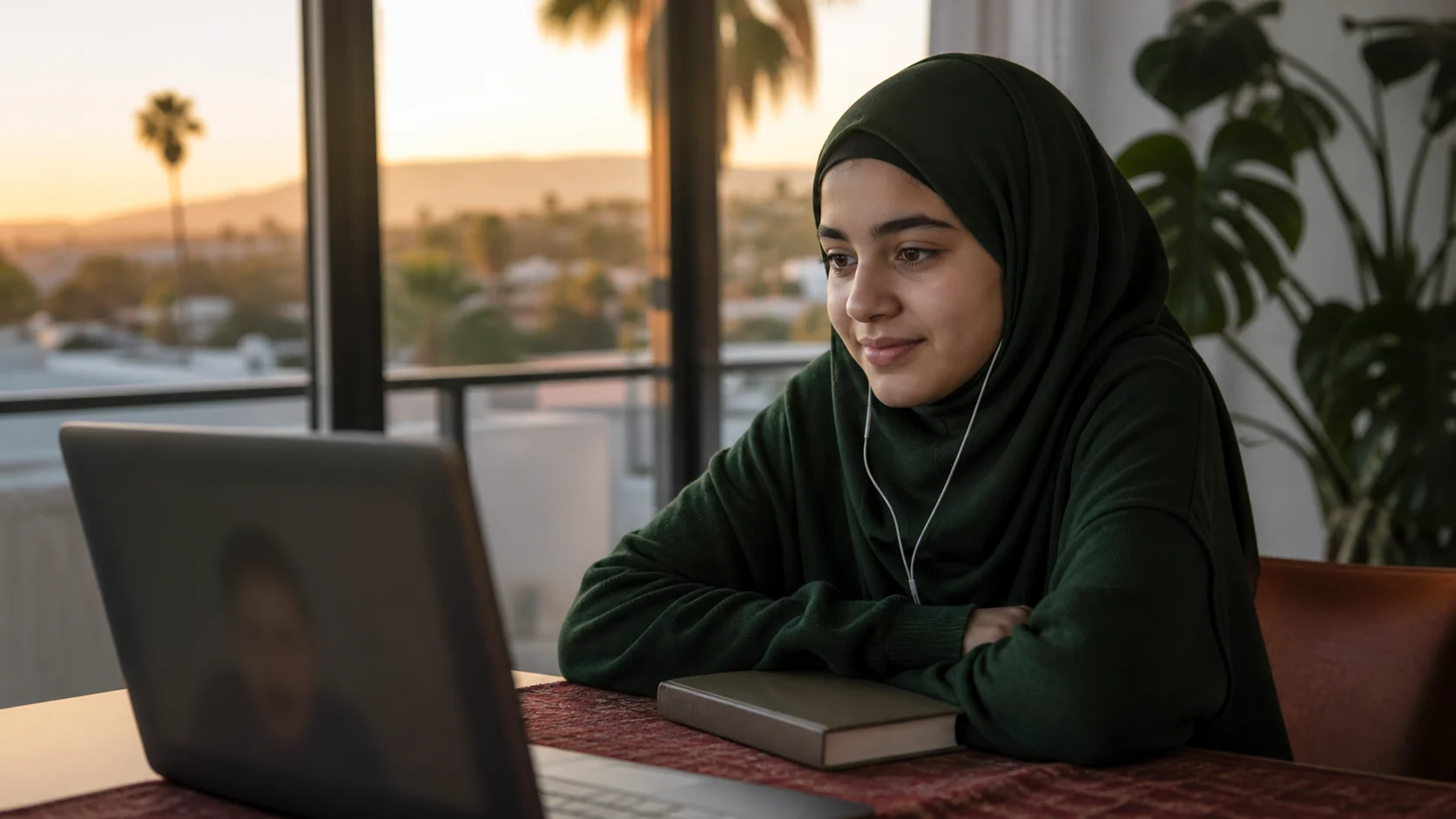 A student taking a private online Quran class at home in Los Angeles