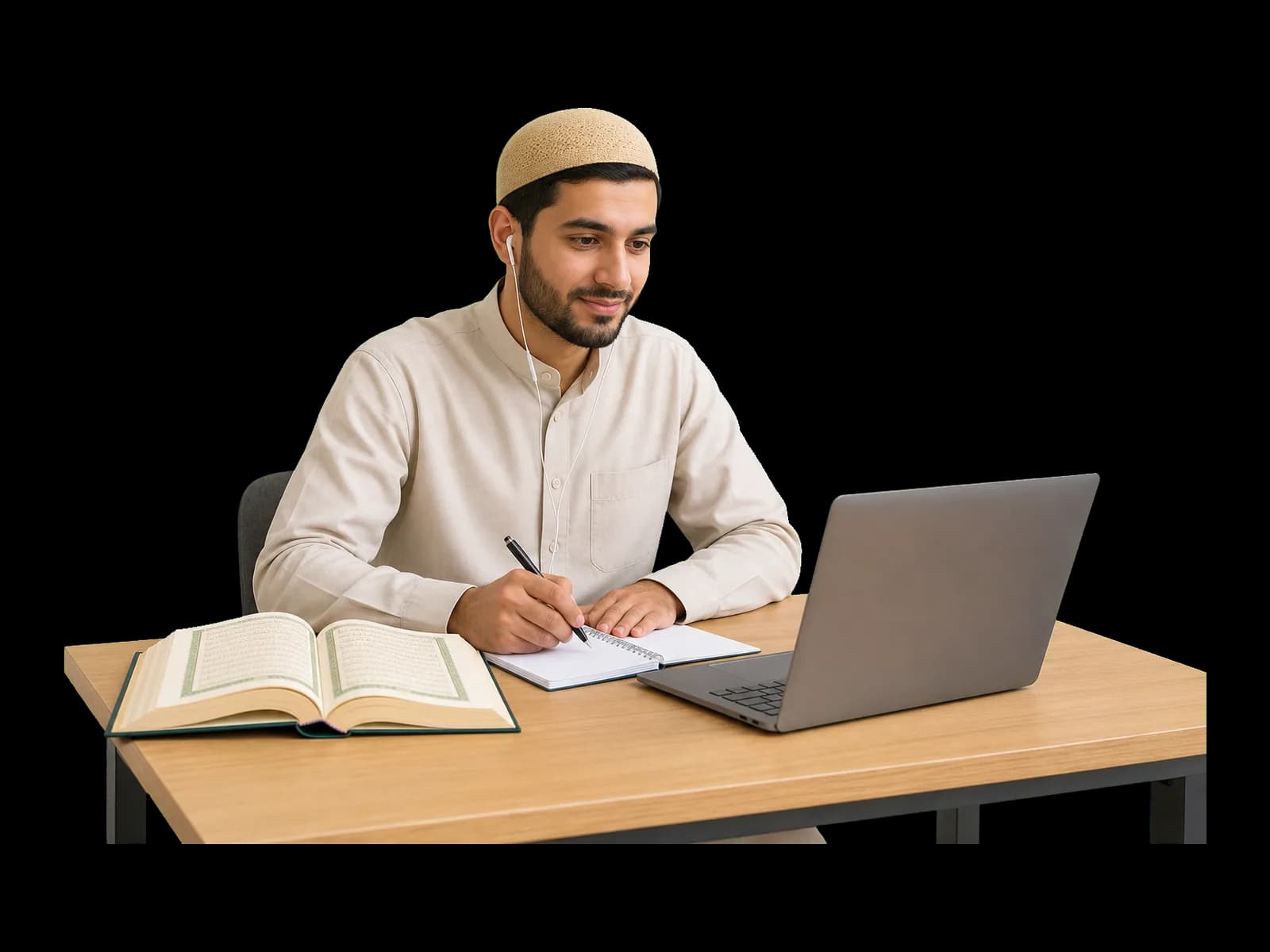 A student in a live one-to-one online Quran class included in every monthly plan