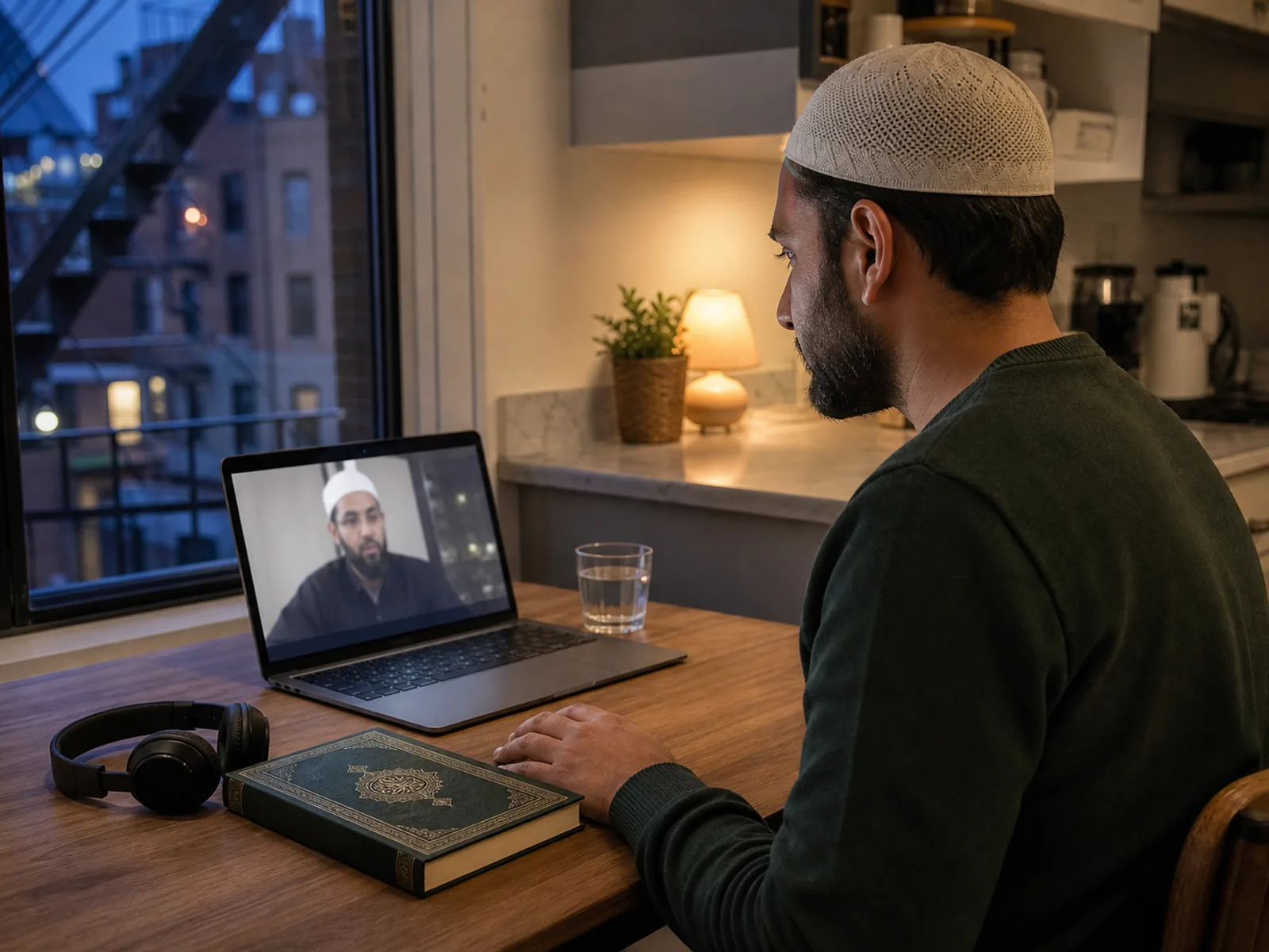A child beginning an after-school Quran lesson online
