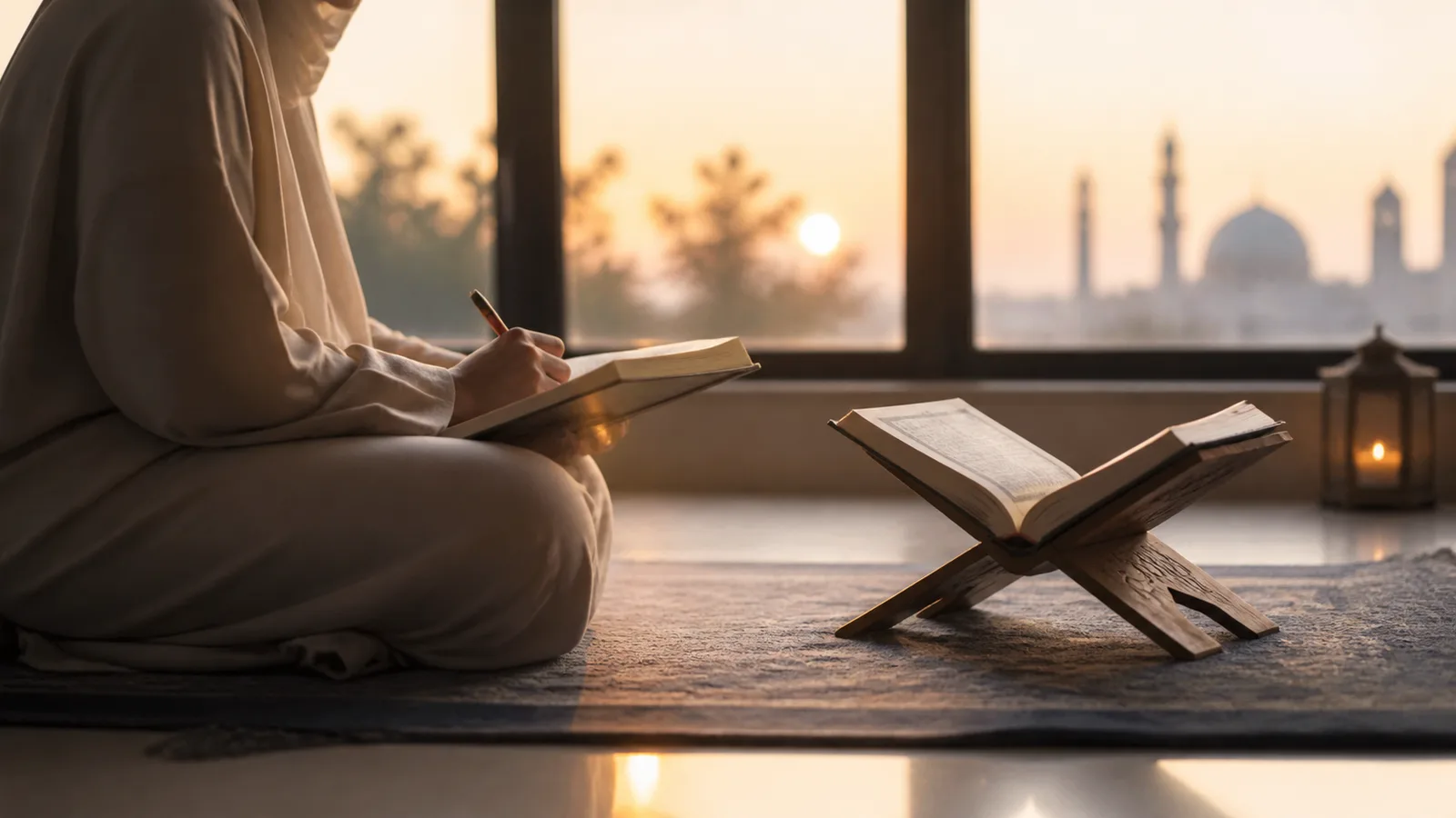New Muslim beginning a peaceful Quran study routine at dawn