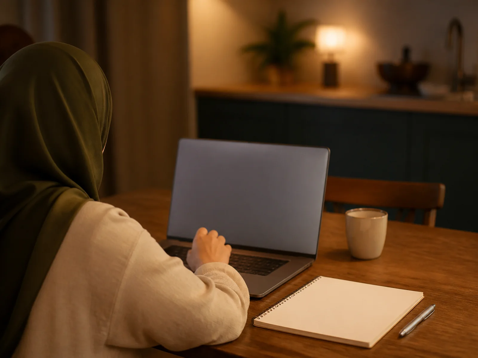 A revert taking their first one-to-one online Quran lesson at home